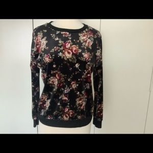 Bobeau  Velour Floral Top sz M